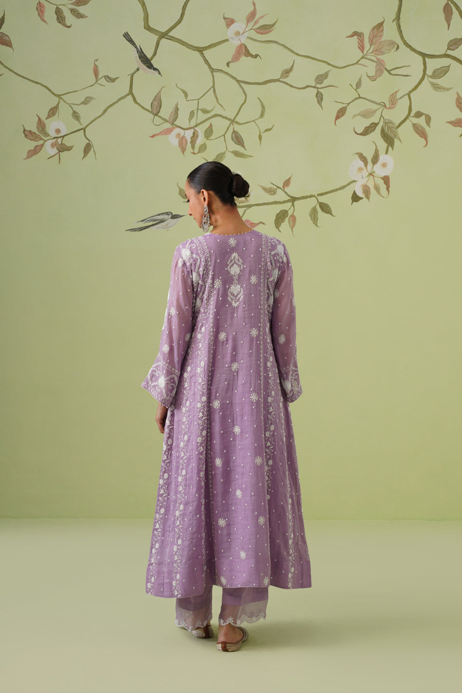 Tissue Chikankari 3pc Anarkali- Dusty Lavender