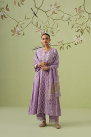 Tissue Chikankari 3pc Anarkali- Dusty Lavender