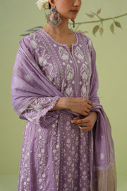 Tissue Chikankari 3pc Anarkali- Dusty Lavender