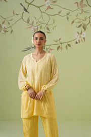Viscose Chikankari Kurta Pant Set - Yellow Ombre