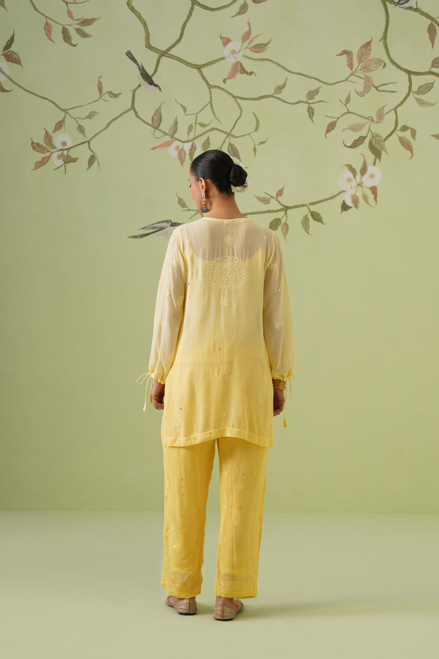 Viscose Chikankari Kurta Pant Set - Yellow Ombre