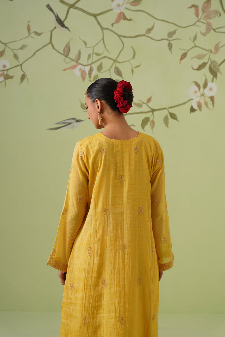 Tissue Chikankari 3pc Suit Set - Golden Yellow