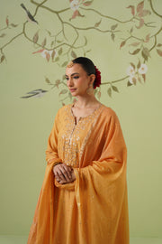 Mul Chanderi Mukesh Work 3pc Suit - Mustard Yellow