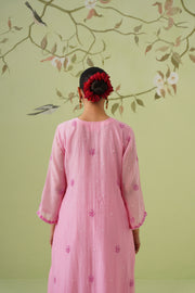 Chikankari Mul Chanderi Suit Set - Pink Cosmos
