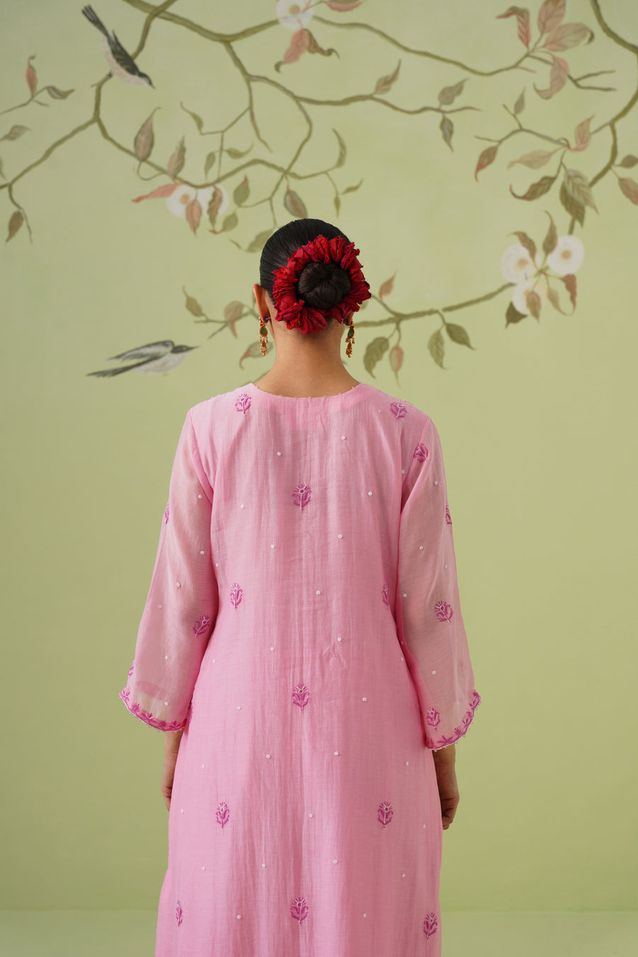 Chikankari Mul Chanderi Suit Set - Pink Cosmos