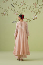Chikankari Mul Chanderi Anarkali Set - Peach