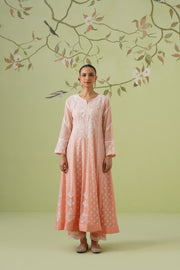 Chikankari Mul Chanderi Anarkali Set - Melon Ombre