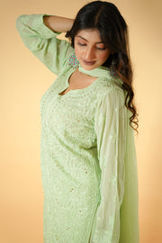 Chikankari Sharara set with Mukaish Work Pattern - GREEN