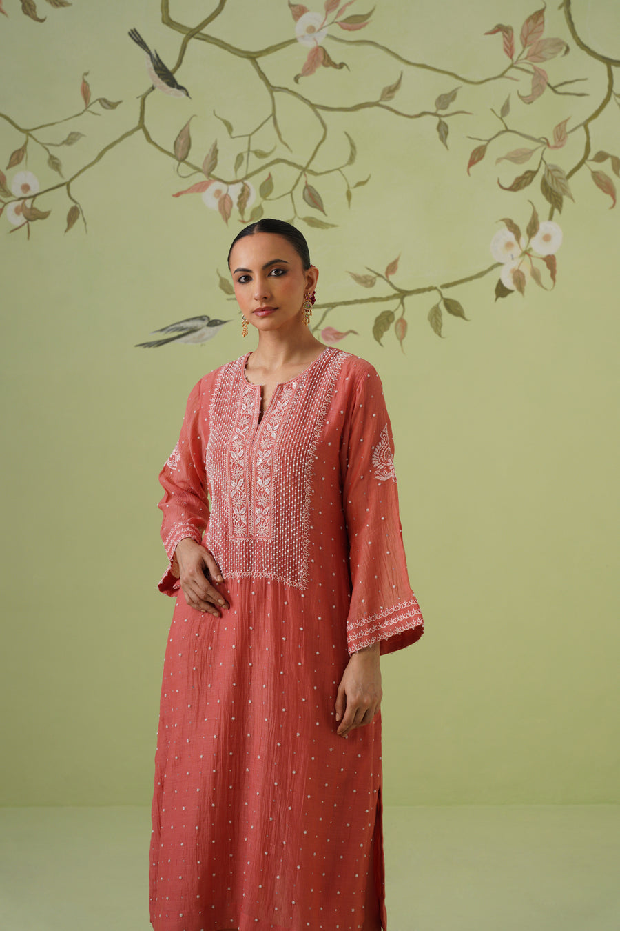 Chikankari Mul Chanderi Suit Set - Burnt Orange