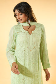 Chikankari Sharara set with Mukaish Work Pattern - GREEN