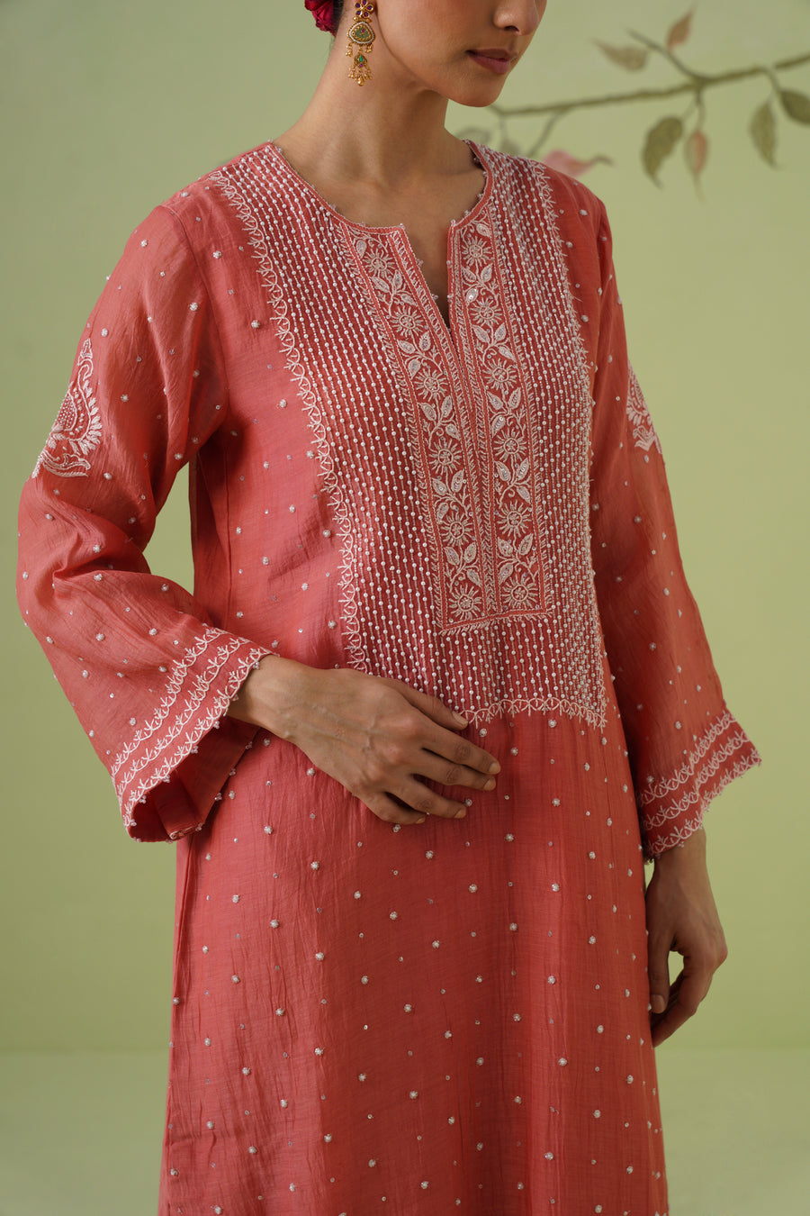 Chikankari Mul Chanderi Suit Set - Burnt Orange