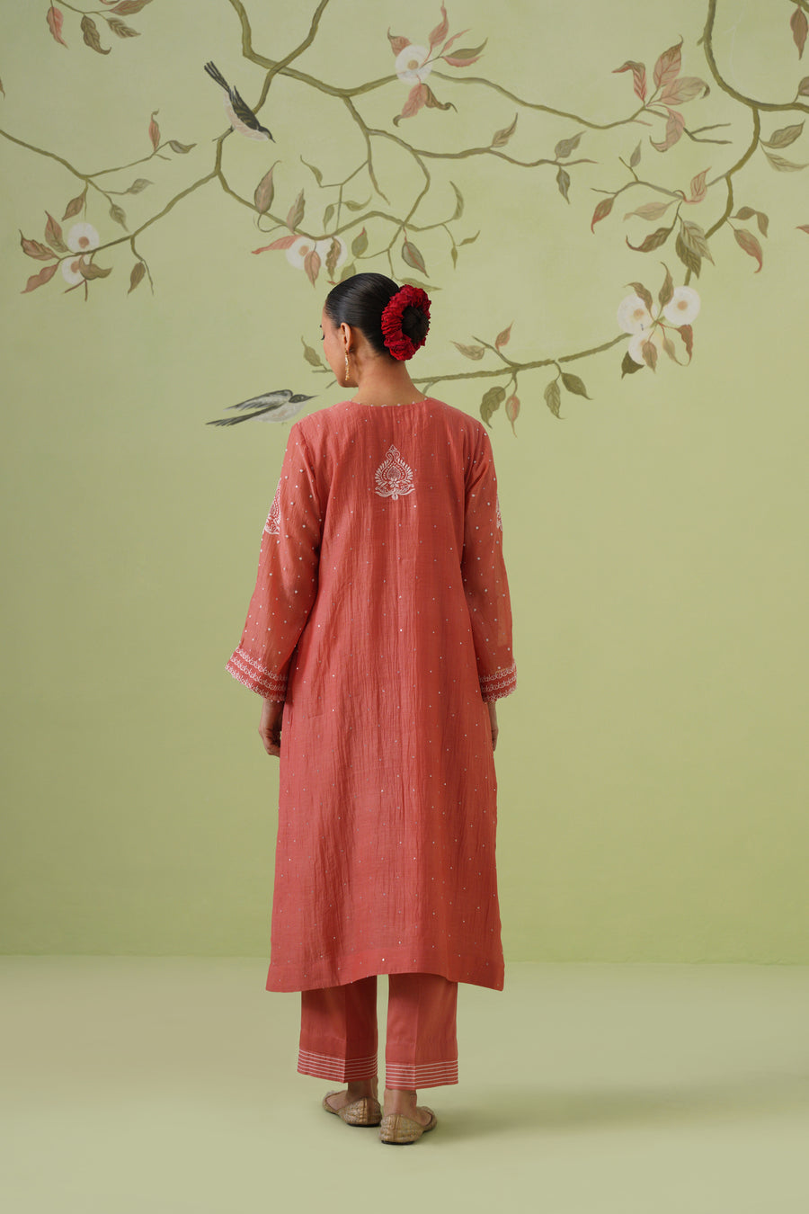 Chikankari Mul Chanderi Suit Set - Burnt Orange