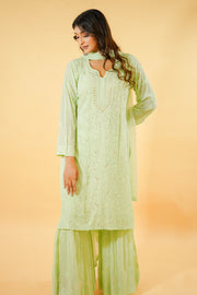 Chikankari Sharara set with Mukaish Work Pattern - GREEN