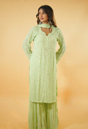 Chikankari Sharara set with Mukaish Work Pattern - GREEN