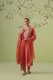 Chikankari Mul Chanderi Suit Set - Burnt Orange