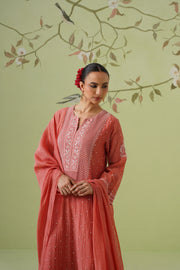 Chikankari Mul Chanderi Suit Set - Burnt Orange