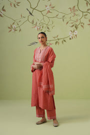 Chikankari Mul Chanderi Suit Set - Burnt Orange