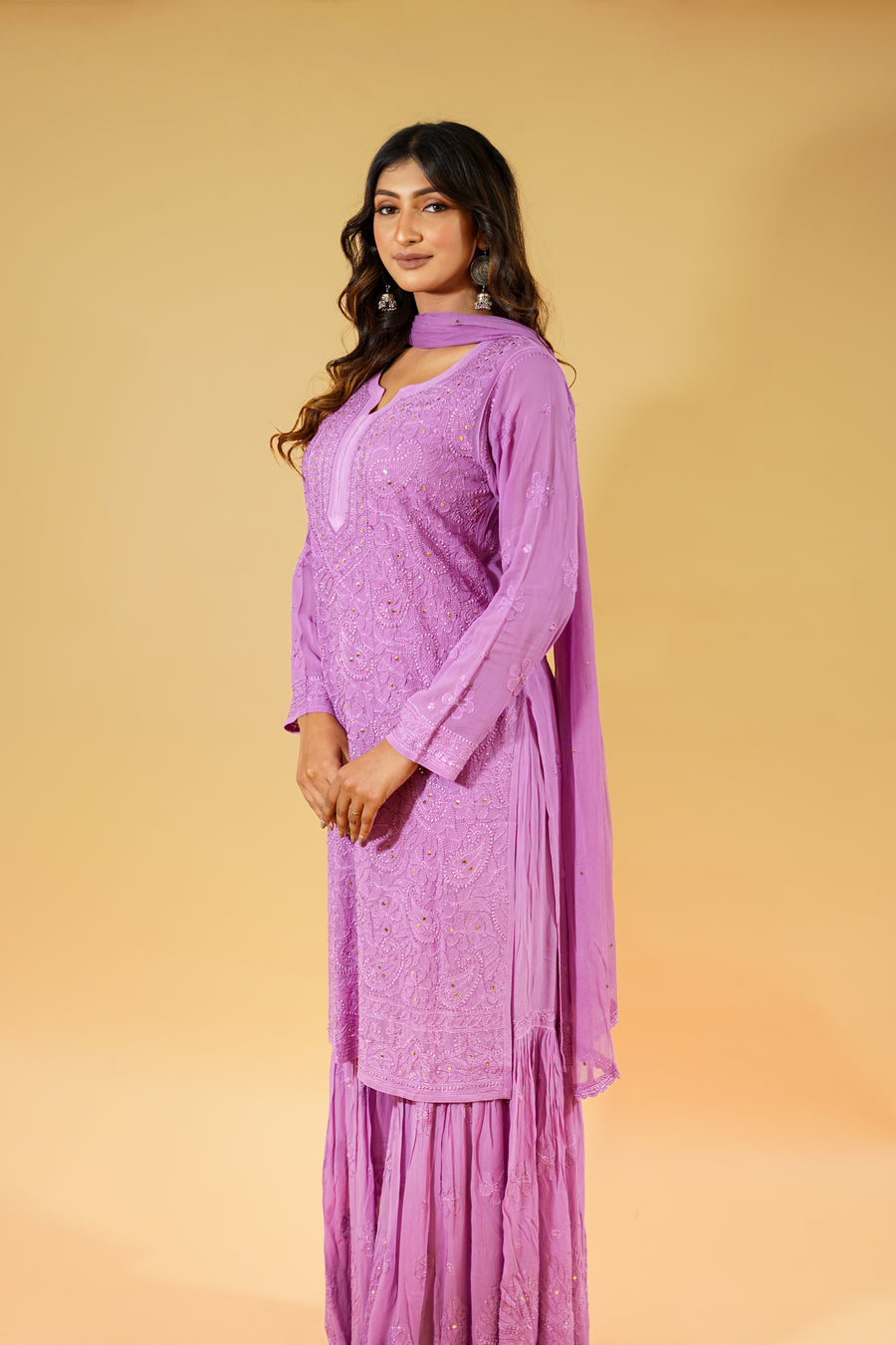 Chikankari Sharara set with mukaish - Purple