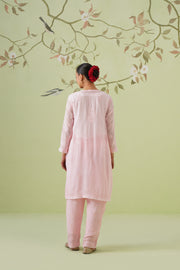 Chikankari Viscose Short Kurta Suit Set - Tea Rose