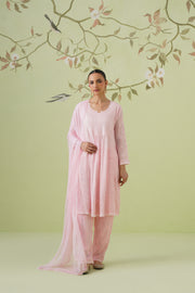 Chikankari Viscose Short Kurta Suit Set - Tea Rose