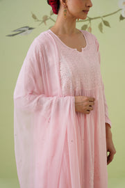 Chikankari Viscose Short Kurta Suit Set - Tea Rose
