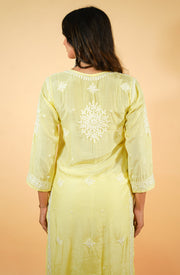 Chikankari Kurta in Muslin fabric - Yellow