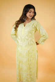 Chikankari Kurta in Muslin fabric - Yellow