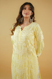 Chikankari Kurta in Muslin fabric - Yellow