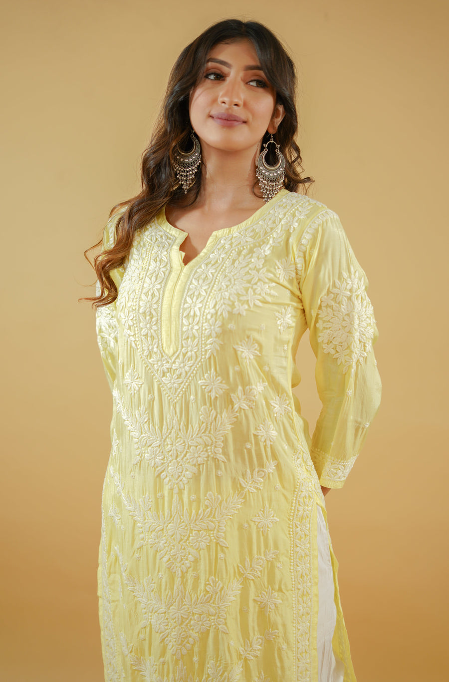 Chikankari Kurta in Muslin fabric - Yellow