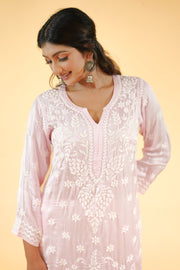 Chikankari Kurta with Muslin  - Pink