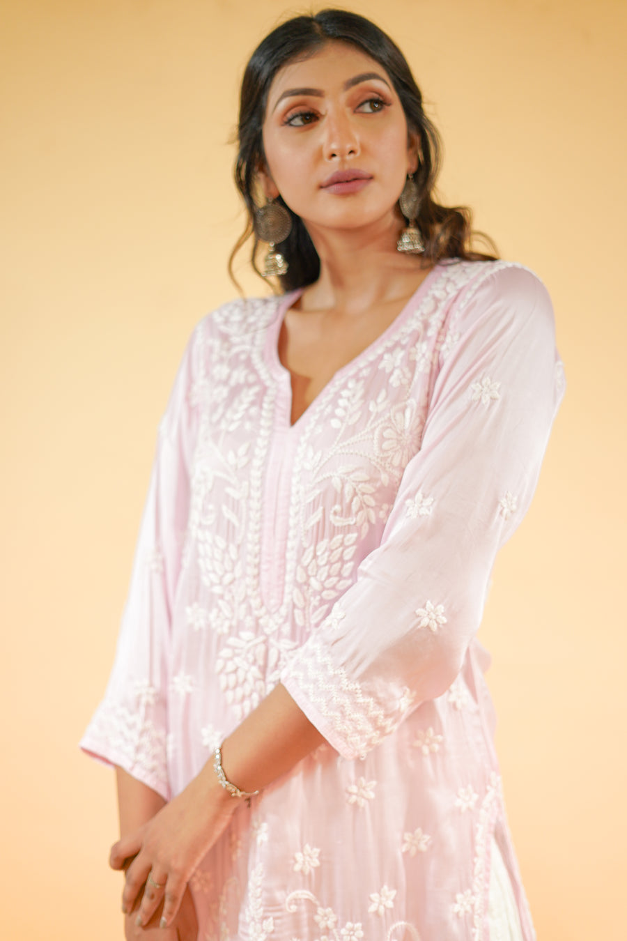 Chikankari Kurta with Muslin  - Pink