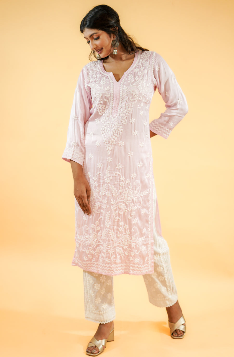 Chikankari Kurta with Muslin  - White