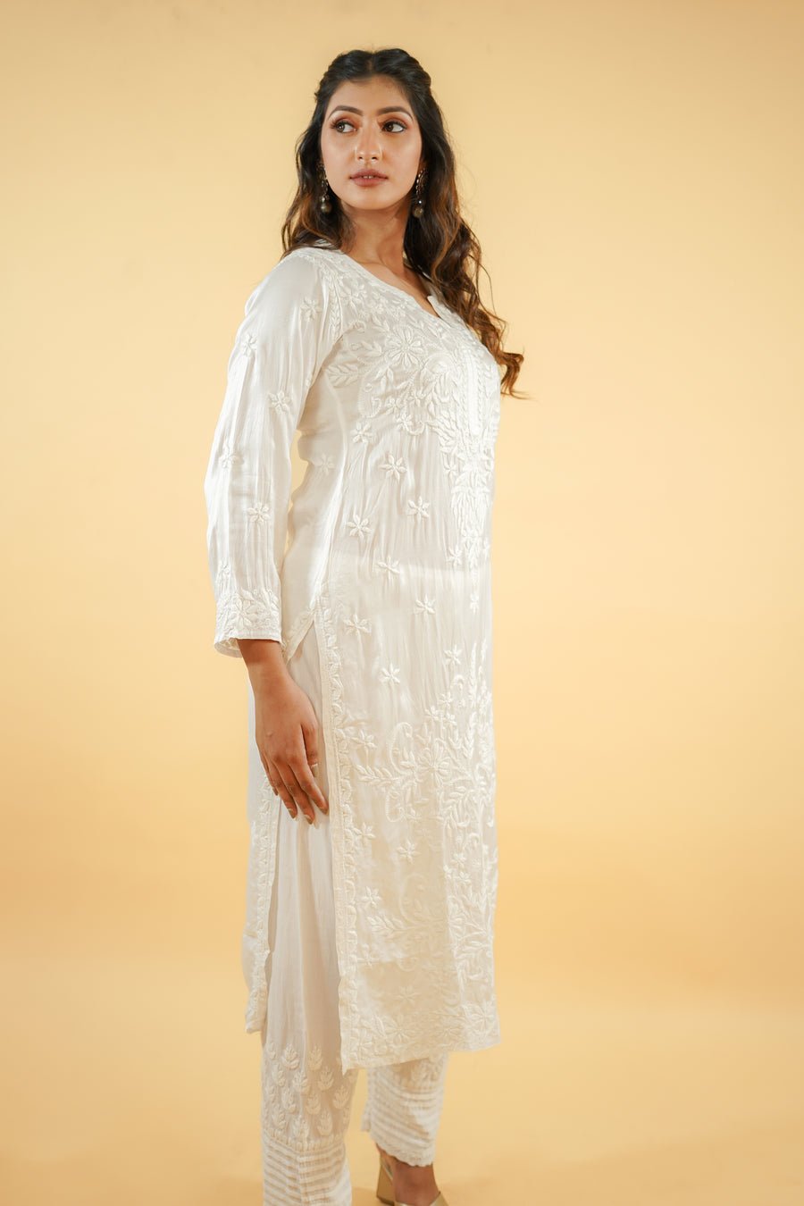 Chikankari Kurta with Muslin  - White