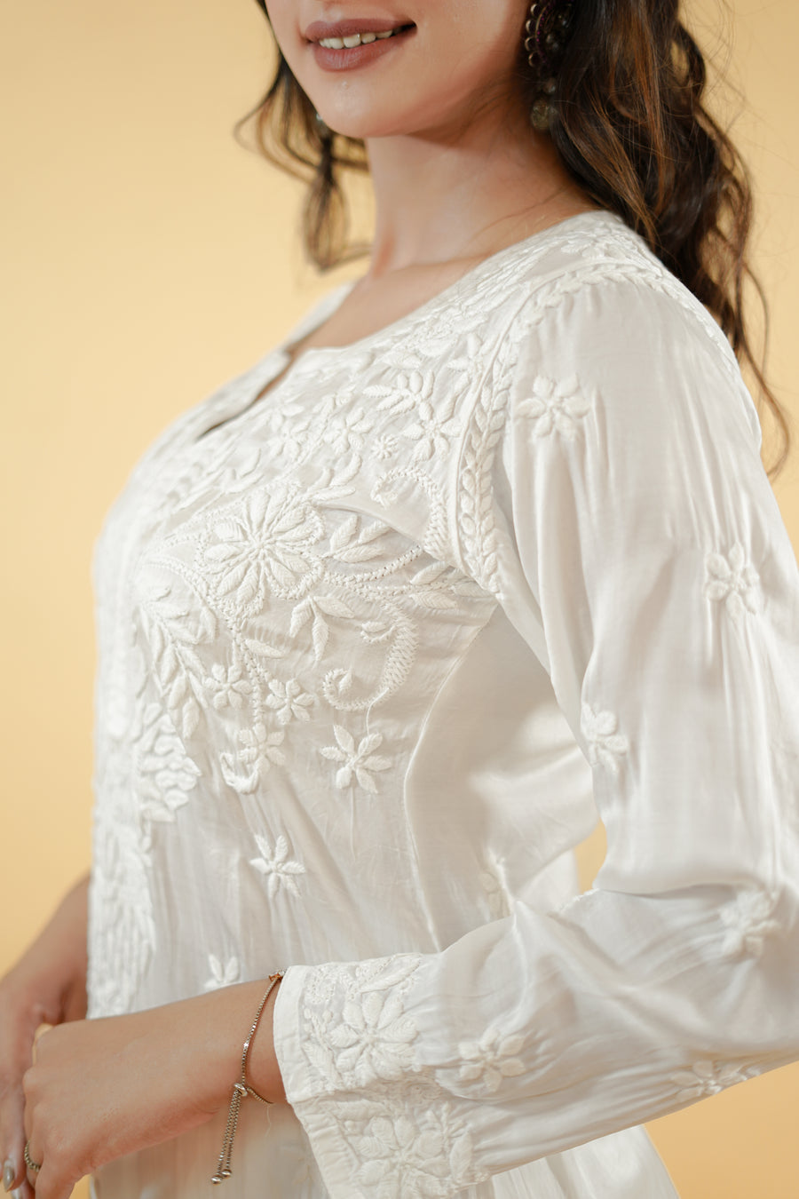 Chikankari Kurta with Muslin  - White