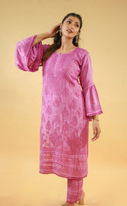 Chikankari set - long kurta with straight pants