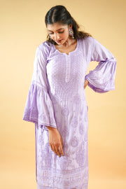 Chikankari set - long kurta with straight pants - lilac