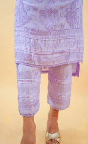 Chikankari set - long kurta with straight pants - lilac