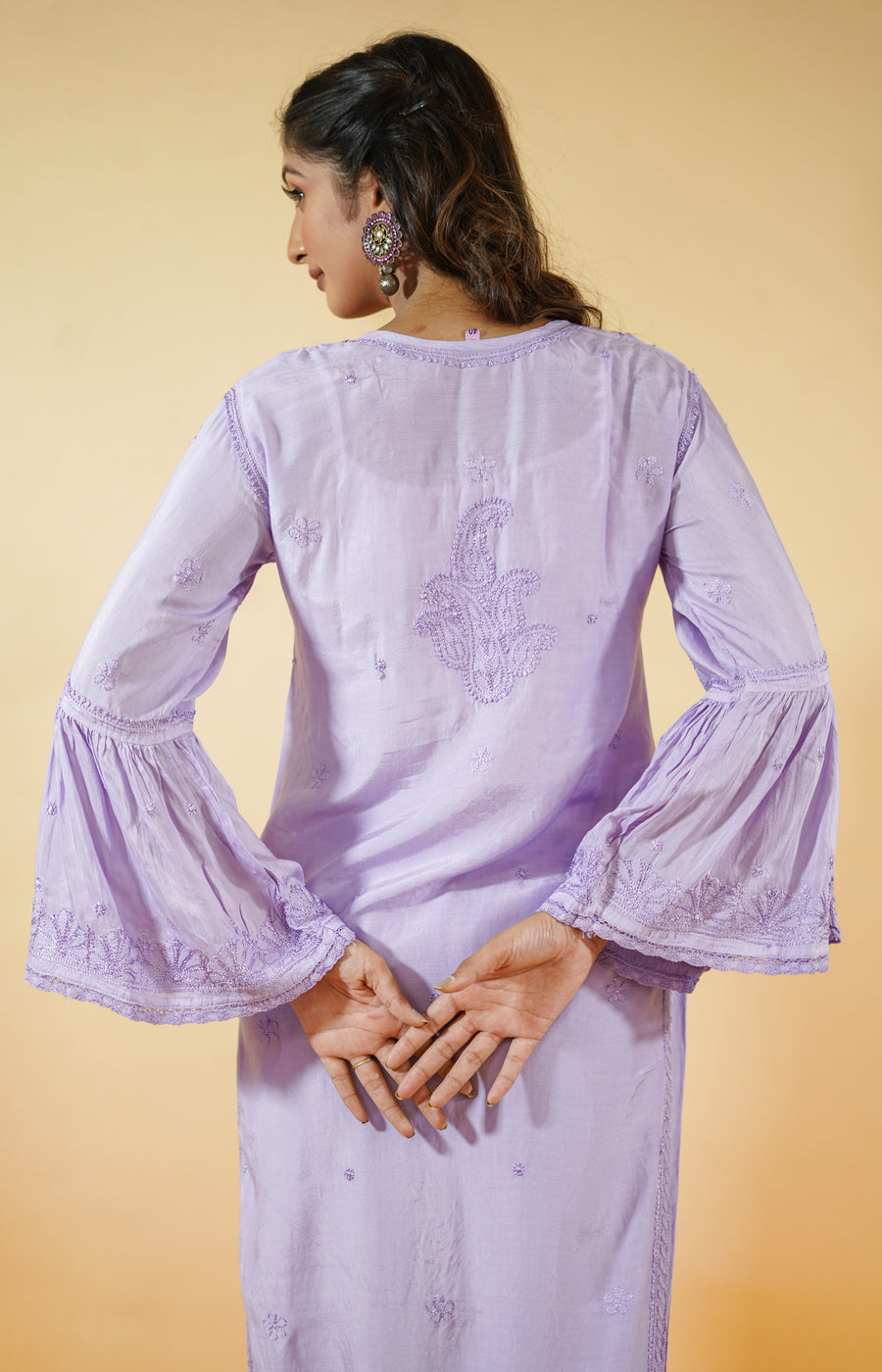 Chikankari set - long kurta with straight pants - lilac