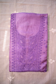 Women's Handcrafted Purple Silk Unstitched Kurta And Dupatta Set SC2421181