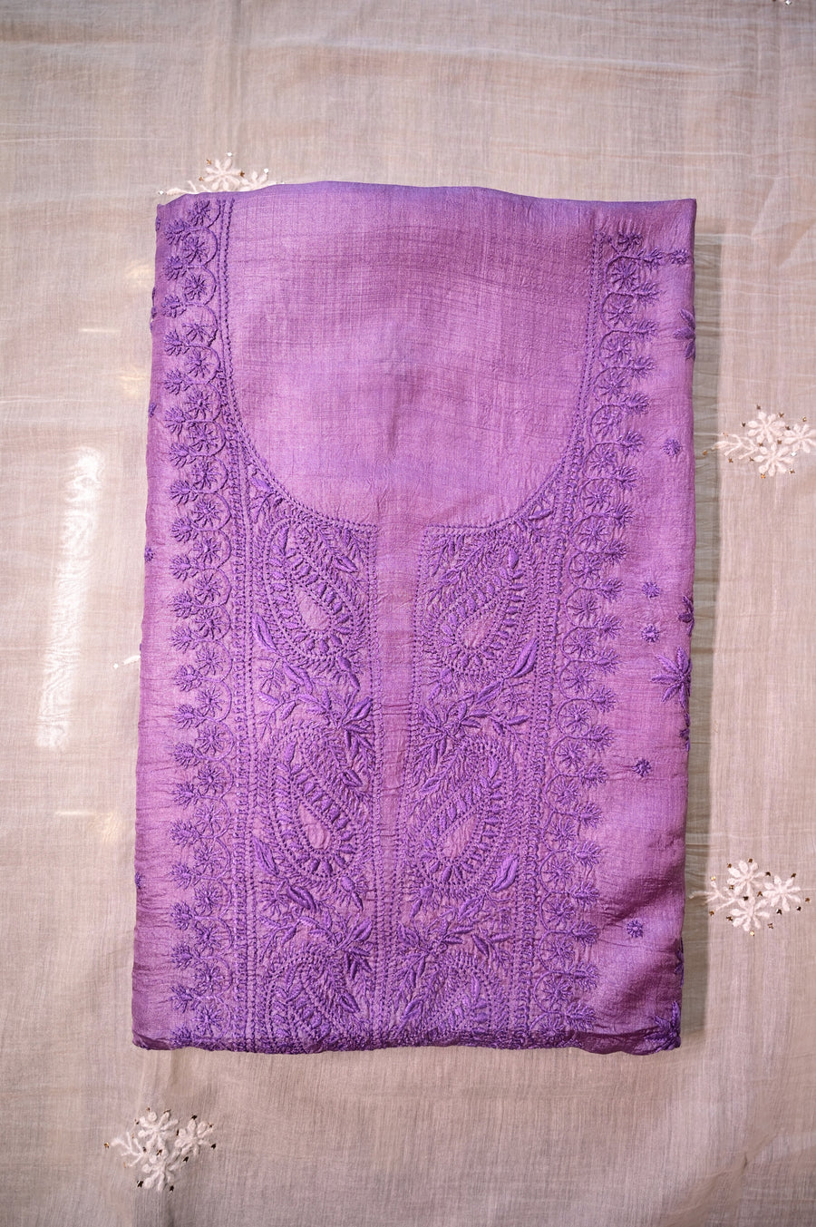 Women's Handcrafted Purple Silk Unstitched Kurta And Dupatta Set SC2421181