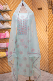 Women's Handcrafted Organza Unstitsched Kurta And Dupatta Set - SC106139