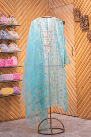 Women's Handcrafted Organza Semi - Stitiched Kurta And Dupatta Set - SC123151