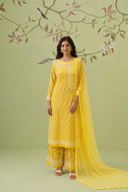 Modal Chikankari Stitch 3pc Suit - Laser Lemon