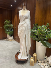 Chikankari   Pure Georgette Saree - White