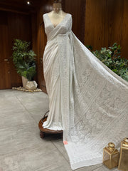 Chikankari Pure Georgette Saree - White