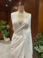 Chikankari Georgette Saree - White