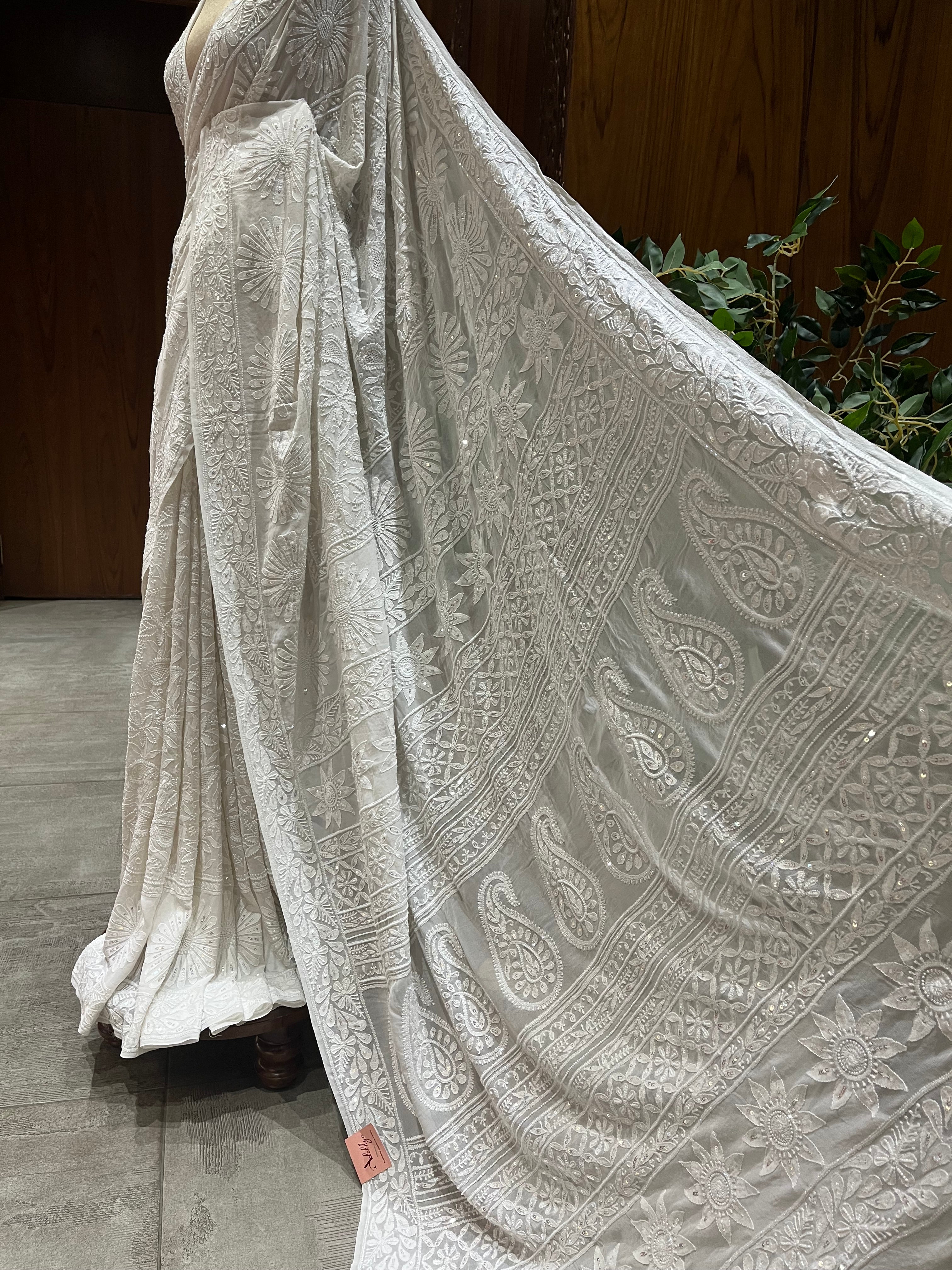 Chikankari Georgette Saree - White