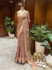 Chikankari Tissue Saree - Dusty Rose