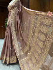 Chikankari Tissue Saree - Dusty Rose