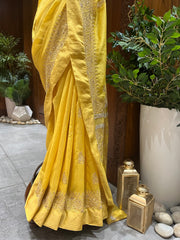 Chikankari Chanderi Saree - Mustard Yellow
